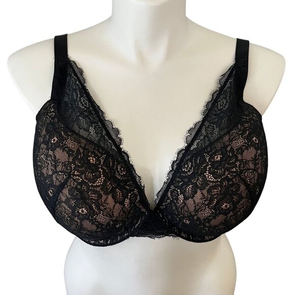 Auden New 40G The Sublime Black Lace Plunge Coverage Push Up Bra - Picture 1 of 6